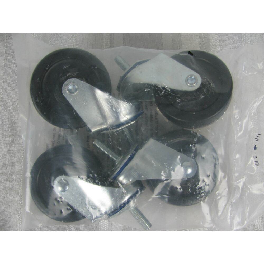 Set (4) Casters TPR 3"x1" Wheels • 2 Are Locking • Threaded Stem 3/8"-16 x1-1/4"
